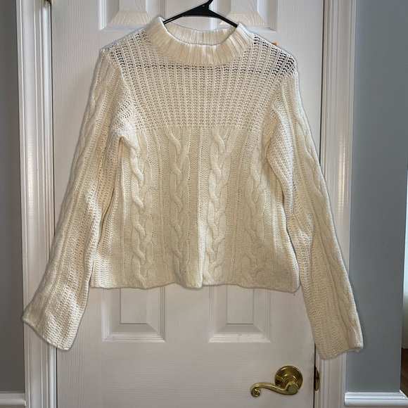 by Anthropologie open knitted flare long sleeve sweater Women S Ivory - Picture 3 of 10